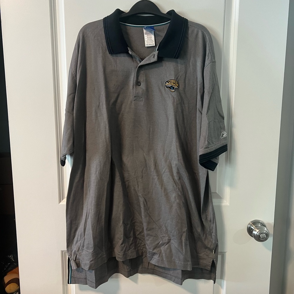 Reebok Men’s Gray Polo with Black Contrast Collar and Jaguars Patch